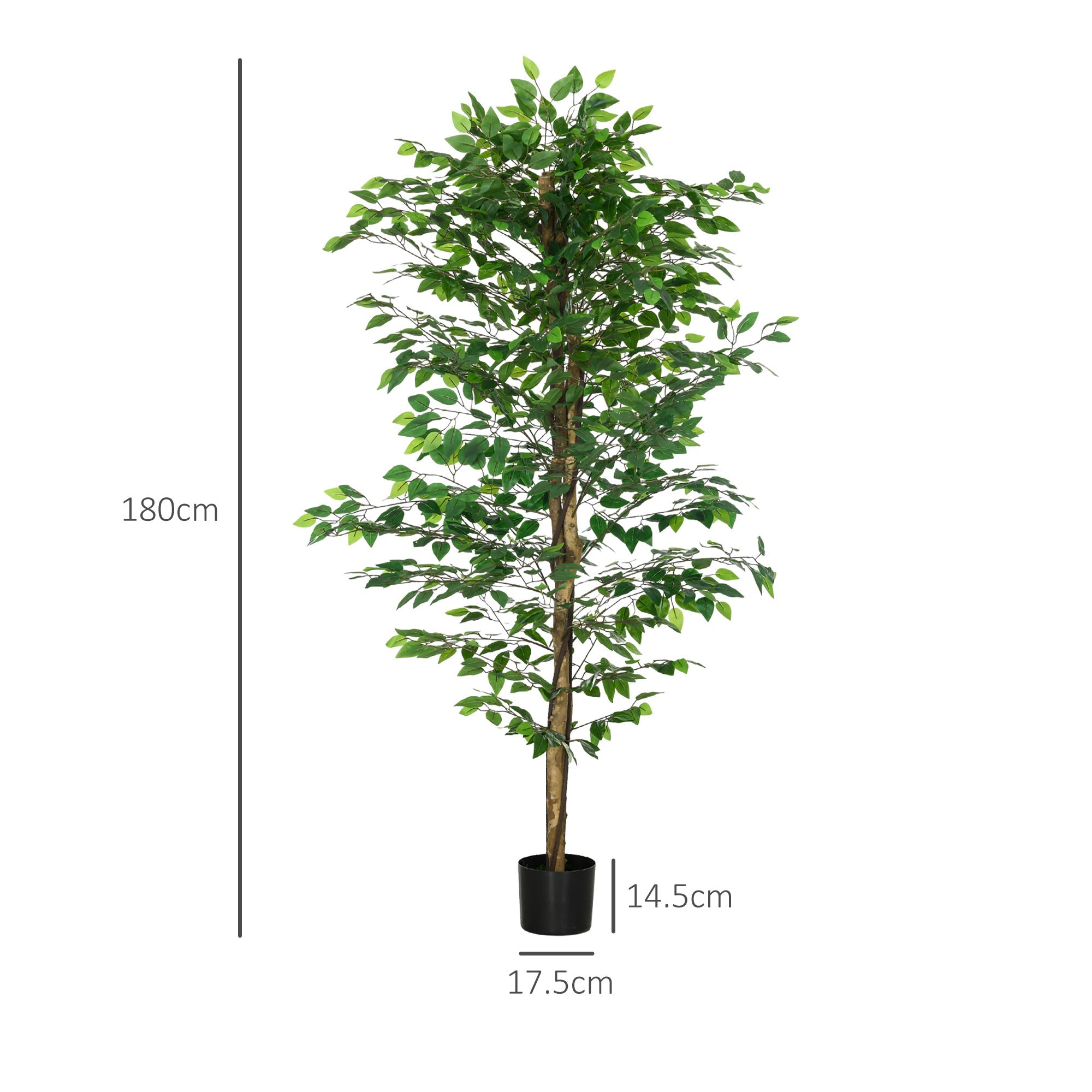 Pianta Artificiale di Ficus con Vaso per Interni ed Esterni 180 cm Verde