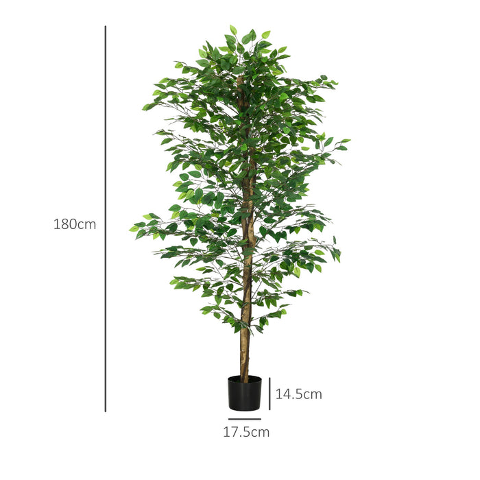 Pianta Artificiale di Ficus con Vaso per Interni ed Esterni 180 cm Verde