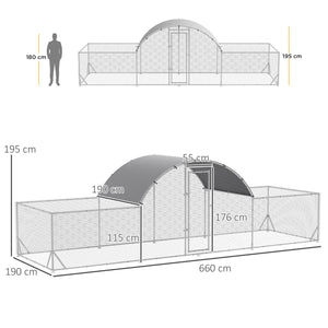 Pollaio Gabbia per Galline da Esterno 660x190x195 cm in Acciaio Zincato Grigio Argento