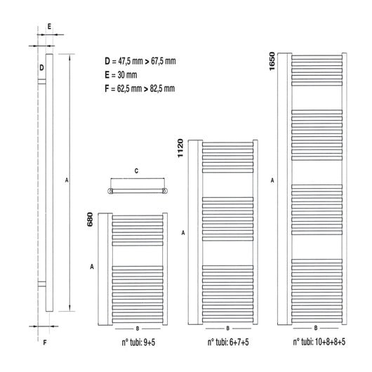 Ogomondo termoarredo cromato bagno acciaio calorifero termosifone *** misure h1120xl450xi400 21 tubi, pezzi 1