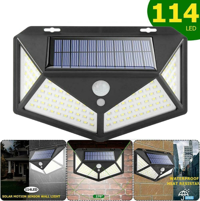 FARETTO LAMPADA 114 LED AD ENERGIA SOLARE SENSORE MOVIMENTO GIARDINO