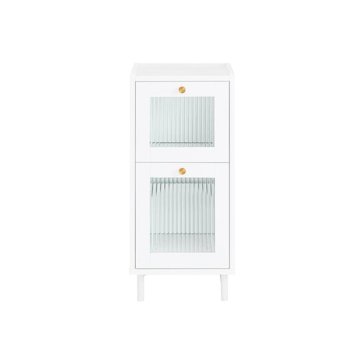 Tavolino laterale da divano Comodino con 2 cassetti in vetro Bianco 30x45x65cm FBT139-W