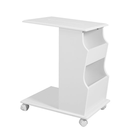 Tavolino da divano moderno,con ruote e porta libri,riviste,cellulare e iPad, bianco,FBT67-W