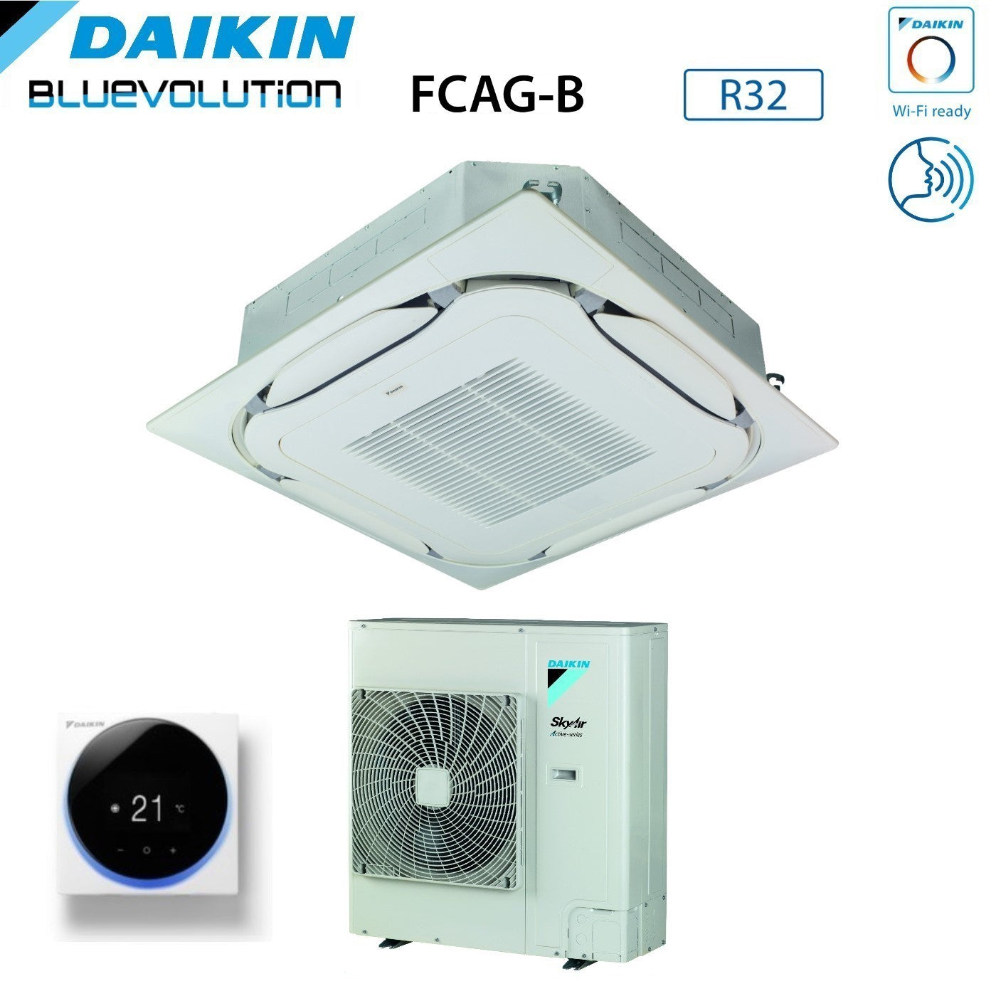 Climatizzatore Condizionatore Daikin Bluevolution a Cassetta Round Flow 36000 BTU FCAG100B + AZAS100MV1 R-32 Wi-Fi Optional Con Griglia Standard Inclusa