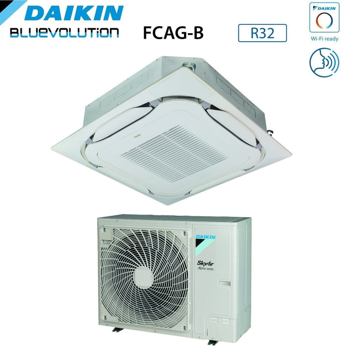 Climatizzatore Condizionatore Daikin Bluevolution Inverter a Cassetta Round Flow SkyAir Alpha-Series 42000 Btu FCAG125B + RZAG125NY1 Trifase R-32 Wi-Fi Optional Con Griglia Standard