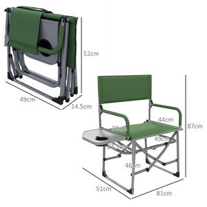 Sedia da Campeggio Pieghevole con Tavolino Laterale 81x51x87 cm in Metallo e Tessuto Oxford Verde