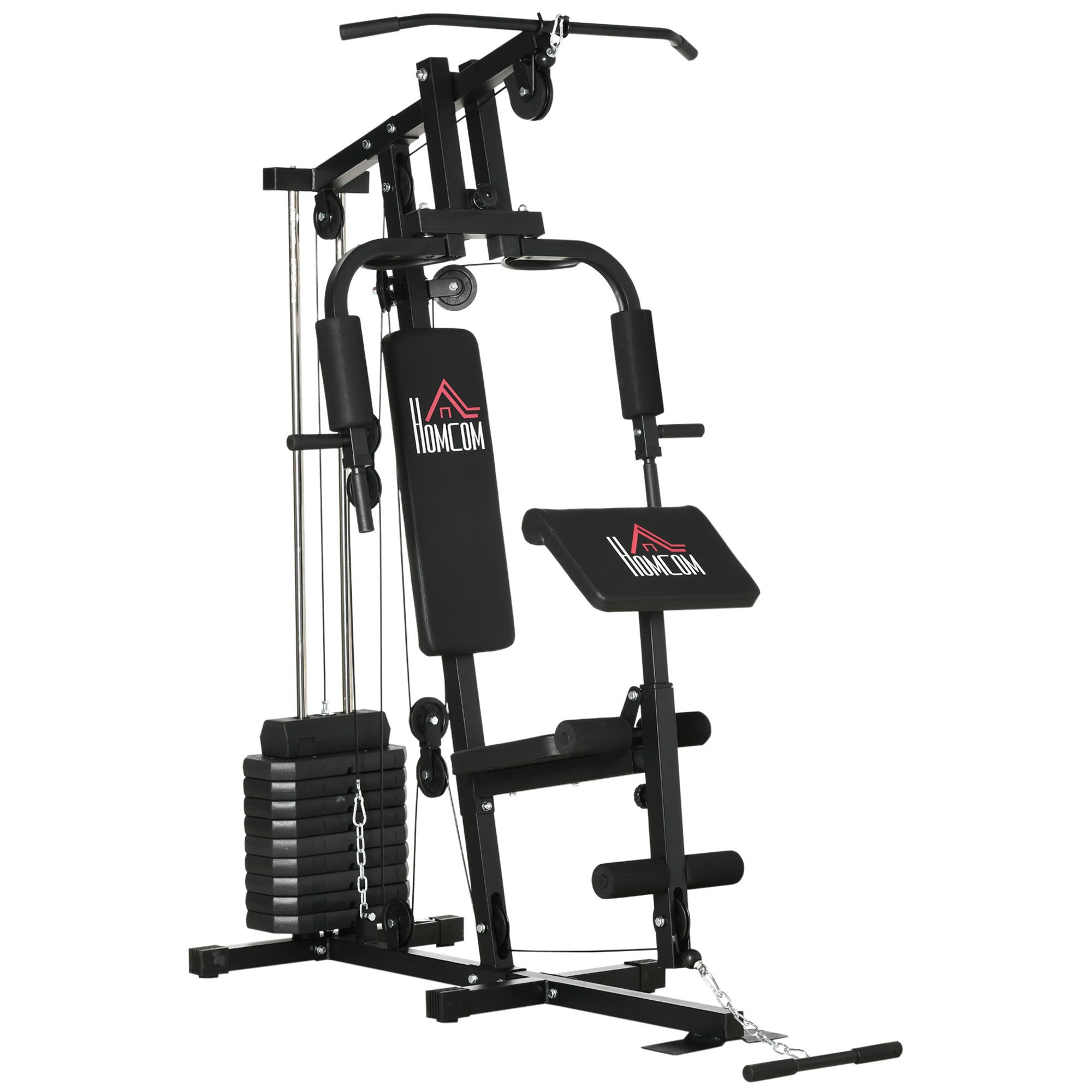 Stazione Fitness Multifunzione Power Tower 135x103x210 cm con Pesi fino 45kg e Panca Imbottita Nera