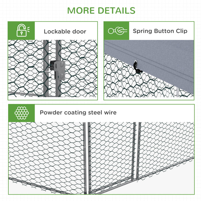 Pollaio Gabbia per Galline da Esterno 4x3,5x2,6m in Acciaio e Tessuto Oxford Argento