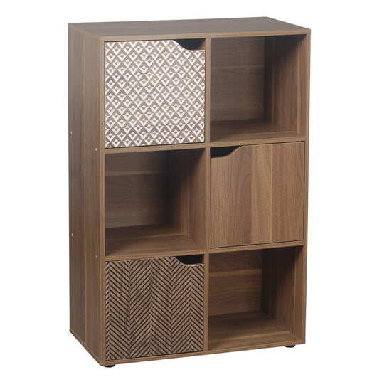 Libreria in legno 6 cubi con ante decorate