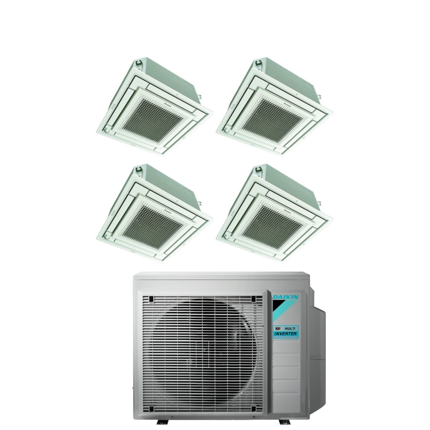 Climatizzatore Condizionatore Daikin Bluevolution Inverter Quadri Split a Cassetta FFA-A 9+9+12+12 con 4MXM80N R-32 Wi-Fi Optional Con Griglia Bianca Inclusa 9000+9000+12000+12000 - Garanzia Italiana