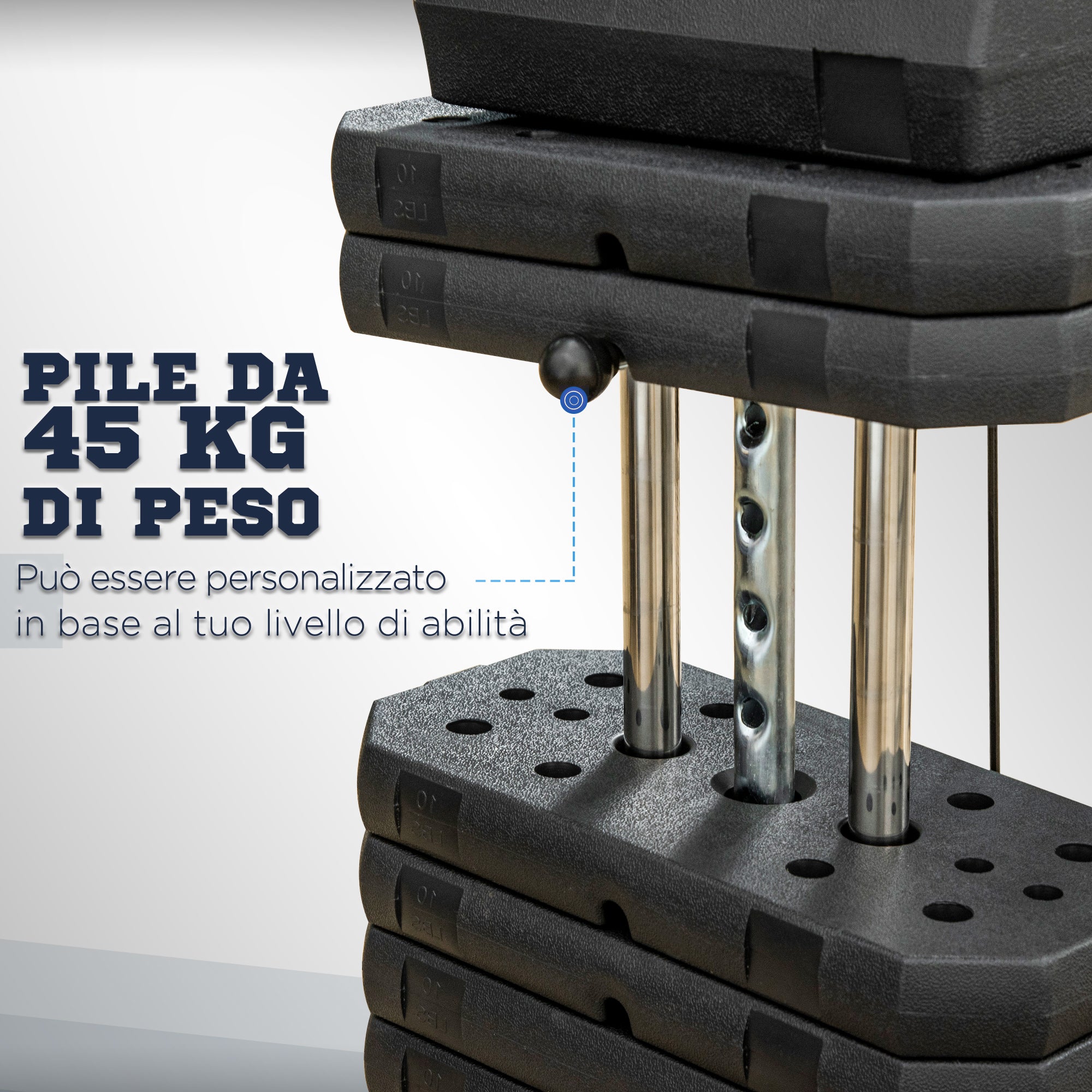 Stazione Fitness Multifunzione Power Tower 135x103x210 cm con Pesi fino 45kg e Panca Imbottita Nera