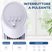 Ventilatore a Torre Oscillante da 45W a 3 Velocità 27x27x75 cm in ABS Bianco