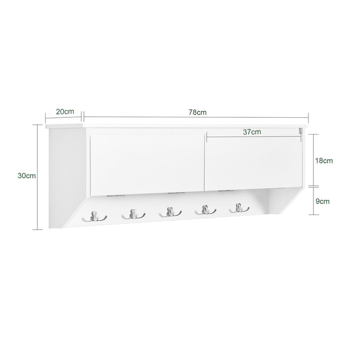 Appendiabiti da parete Portachiavi da parete, Appendiabiti da ingresso Mensola pensile con 2 alette e 5 ganci Bianco 78x20x30 cm FHK24-W