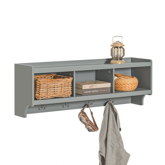 Appendiabiti da parete Appendiabiti da ingresso Mensola pensile con 3 cesti e 4 ganci, grigio chiaro 100x25x35cm FHK28-HG SoBuy