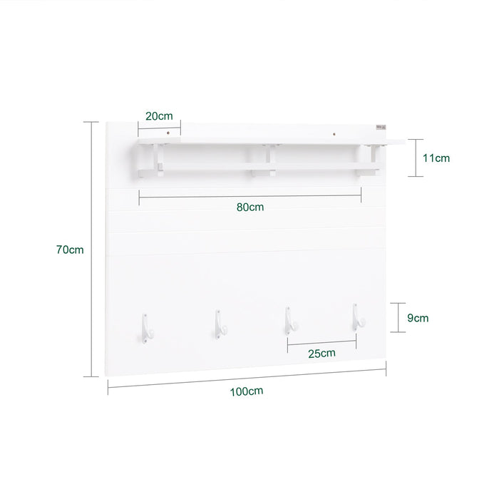 Appendiabiti da muro Portachiavi da ingresso Attaccapanni da muro Scaffale Murale Mensola Scaffale Bianco 100x70x20cm FHK36-W