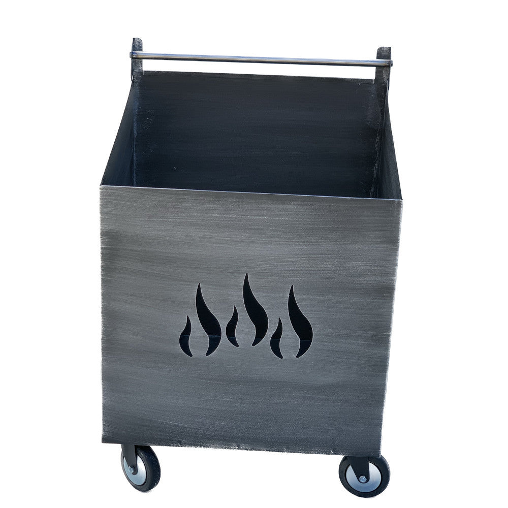 Carrello Portalegna Portapellet grande Fiamma in ferro battuto con ruote colore spazzolato grigio.