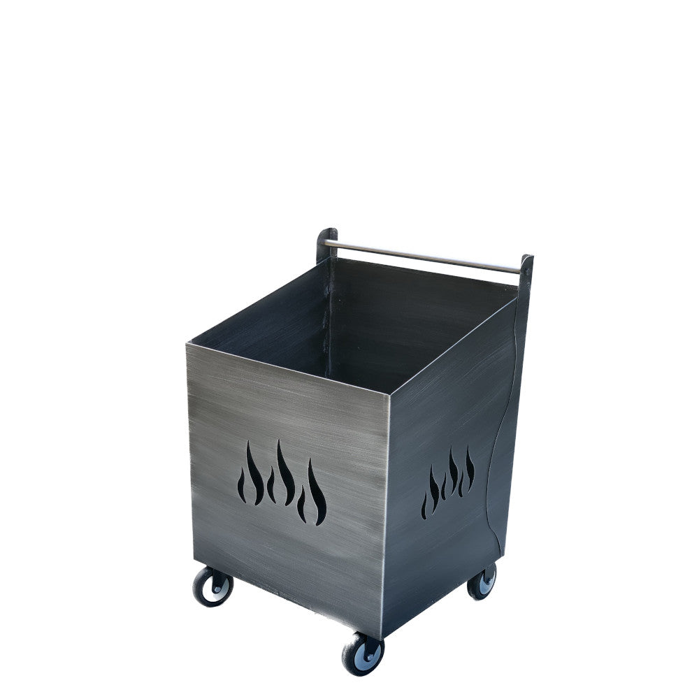 Carrello Portalegna Portapellet piccolo Fiamma in ferro battuto con ruote colore spazzolato grigio.