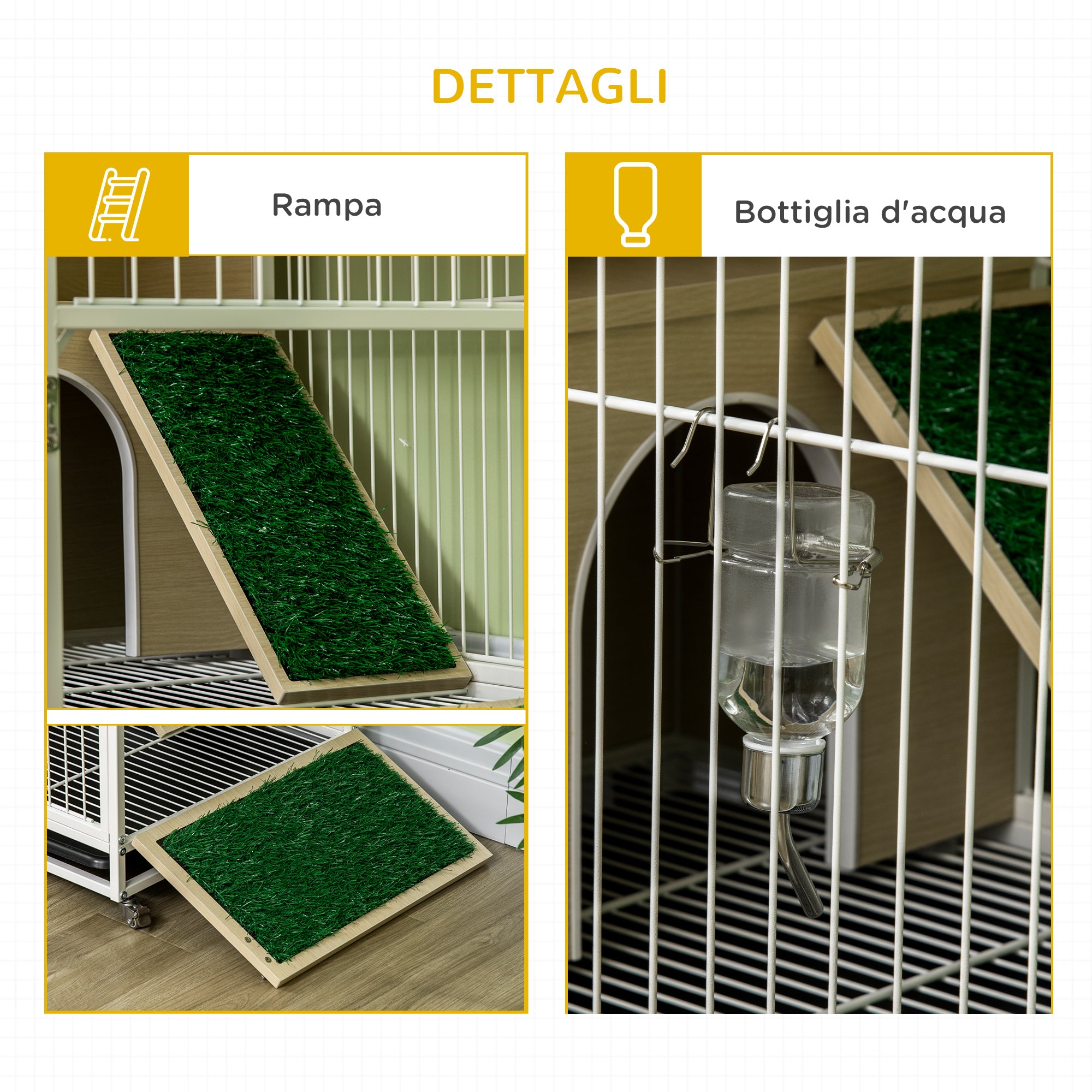 Gabbia per Conigli 78x52,5x76,5 cm in Truciolato Acciaio e PVC Rovere