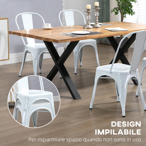 Set 4 Sedie da Cucina Impilabili 53x45x85 cm in Acciaio Bianco