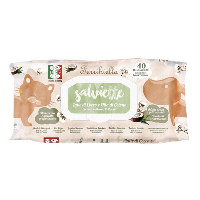 Multipack 12 confezioni salviette per cani e gatti manto morbido e idratato con latte di cocco