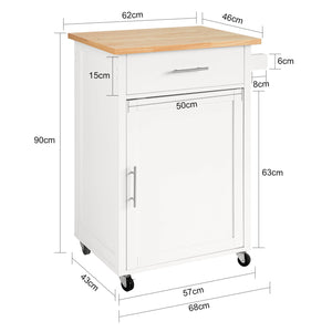 Carrello da cucina Carrello di servizio Carrello con rotelle con anta e cassetto bianco-naturale FKW102-WN