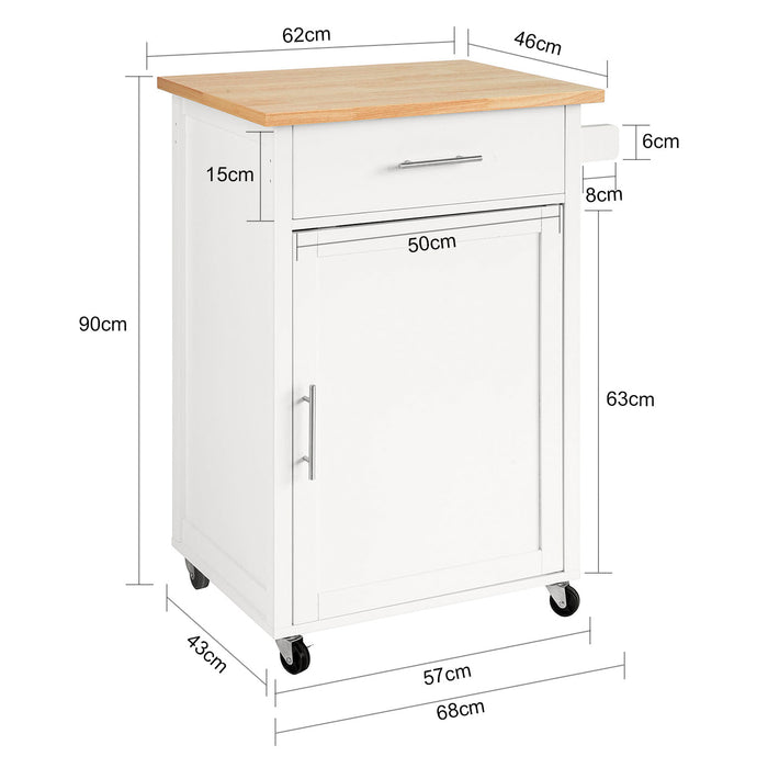 Carrello da cucina Carrello di servizio Carrello con rotelle con anta e cassetto bianco-naturale FKW102-WN