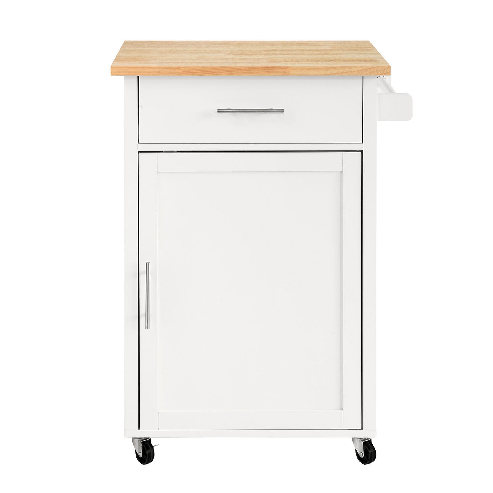 Carrello da cucina Carrello di servizio Carrello con rotelle con anta e cassetto bianco-naturale FKW102-WN