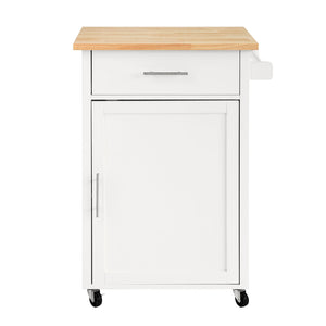 Carrello da cucina Carrello di servizio Carrello con rotelle con anta e cassetto bianco-naturale FKW102-WN