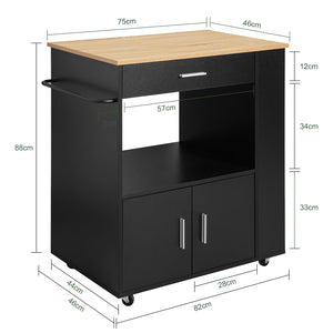 Carrello da cucina legno Mobiletto cucina salvaspazio con cassetto e armadietto 82x46x88 cm Nero FKW113-SCH SoBuy