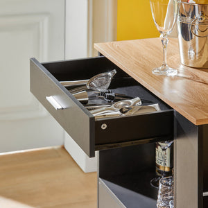 Carrello da cucina legno Mobiletto cucina salvaspazio con cassetto e armadietto 82x46x88 cm Nero FKW113-SCH SoBuy