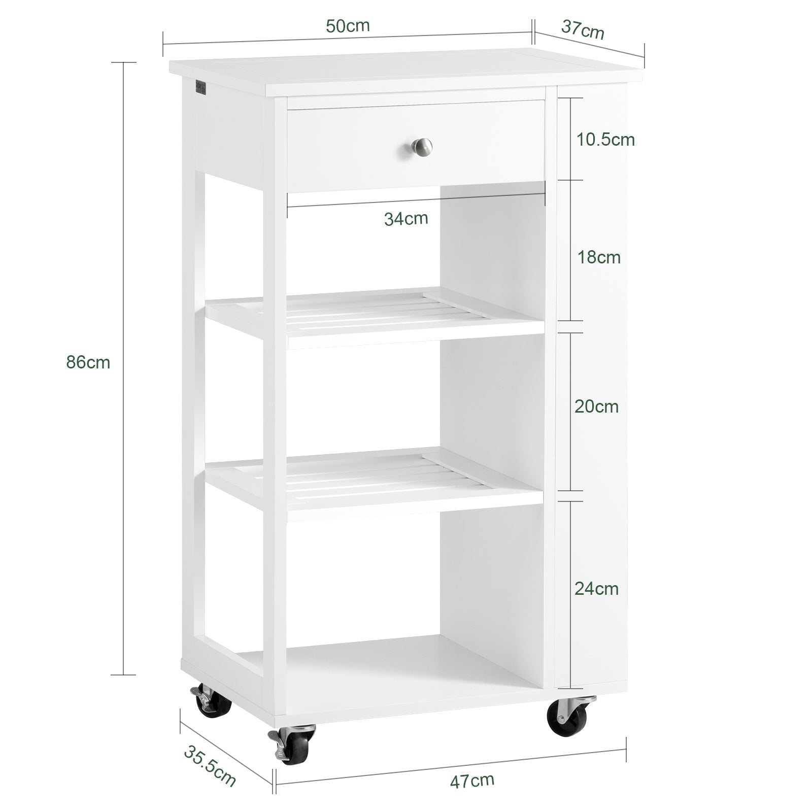 Mobiletto Cucina Salvaspazio Carrello Cucina Con Cassetti Credenza Soggiorno Moderno Con Ruote Mobile Dispensa L50*P37*A86 Cm FKW12-II-W SoBuy