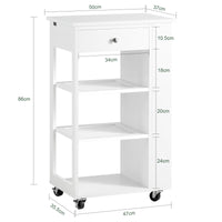 Mobiletto Cucina Salvaspazio Carrello Cucina Con Cassetti Credenza Soggiorno Moderno Con Ruote Mobile Dispensa L50*P37*A86 Cm FKW12-II-W SoBuy