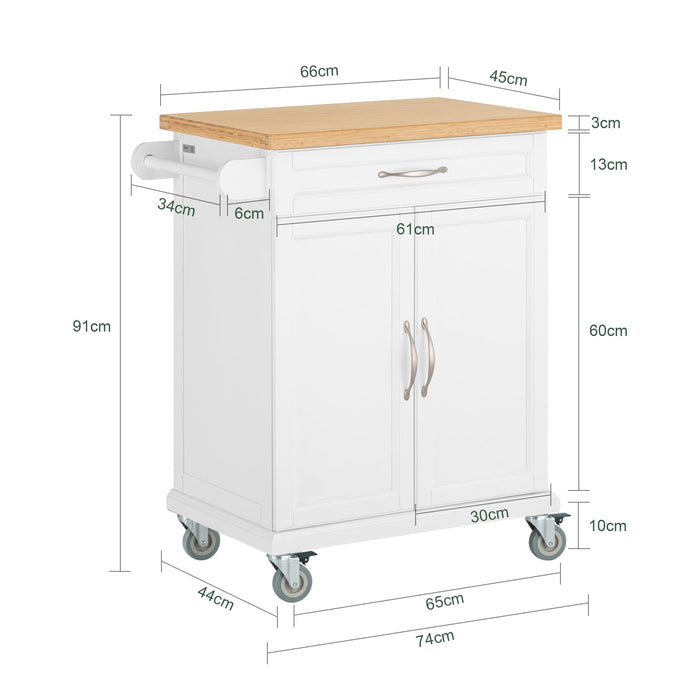 Carrello Cucina,Credenza Cucina,Mobile Cucina Con Route,Bianco FKW13-W