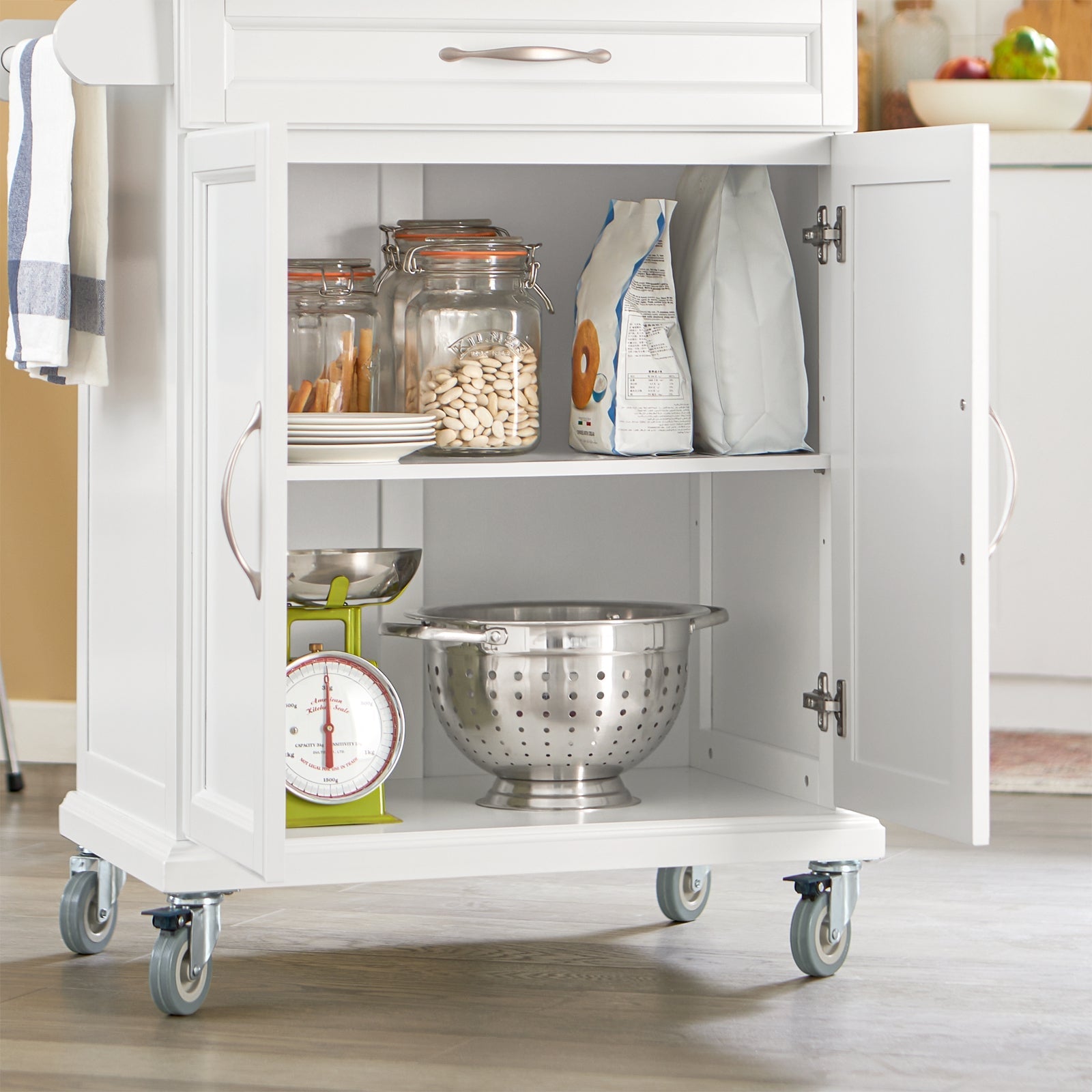 Carrello Cucina,Credenza Cucina,Mobile Cucina Con Route,Bianco FKW13-W