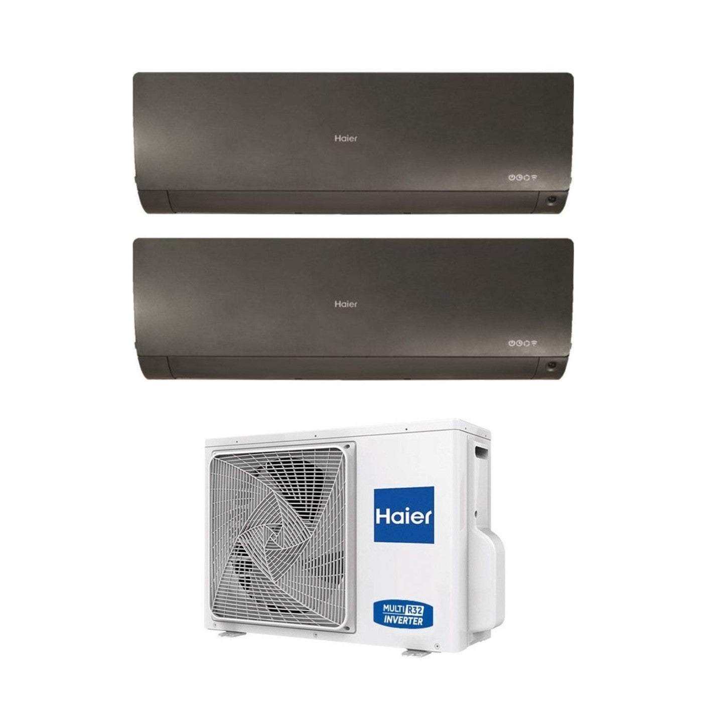 Climatizzatore Condizionatore Haier Dual Split Inverter serie FLEXIS PLUS BLACK 7+12 con 2U50S2SM1FA R-32 Wi-Fi Integrato Colore Nero 7000+12000