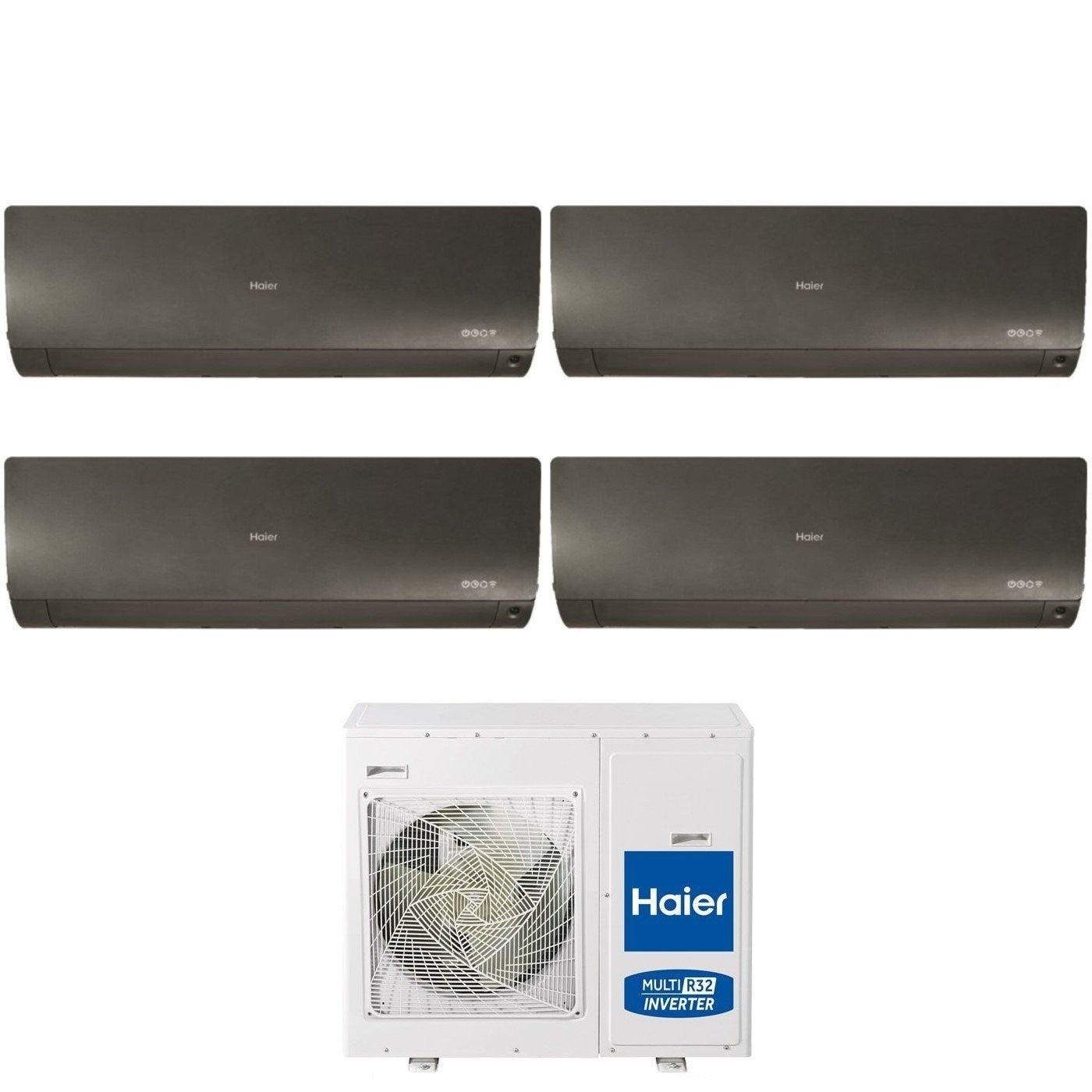 Climatizzatore Condizionatore Haier Quadri Split Inverter serie FLEXIS PLUS BLACK 7+7+7+12 con 4U75S2SR3FA R-32 Wi-Fi Integrato Colore Nero 7000+7000+7000+12000