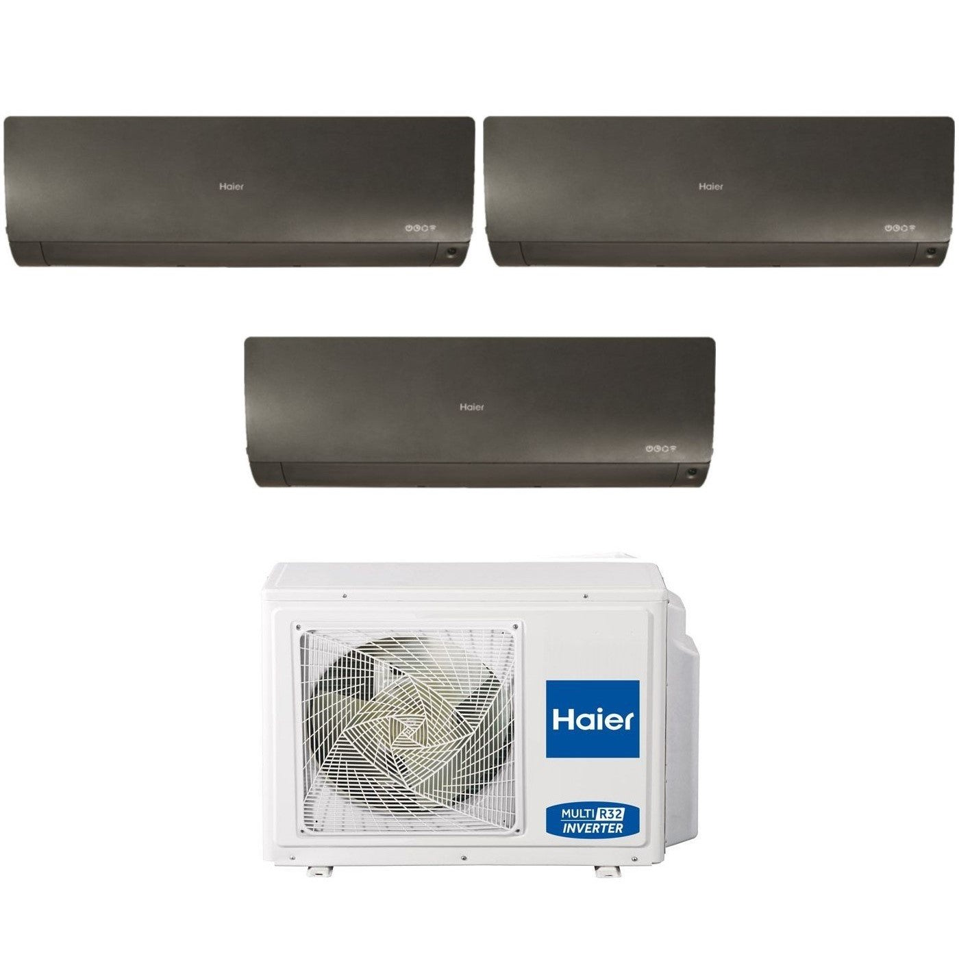 Climatizzatore Condizionatore Haier Trial Split Inverter serie FLEXIS PLUS BLACK 7+9+12 con 3U55S2SR3FA R-32 Wi-Fi Integrato Colore Nero 7000+9000+12000