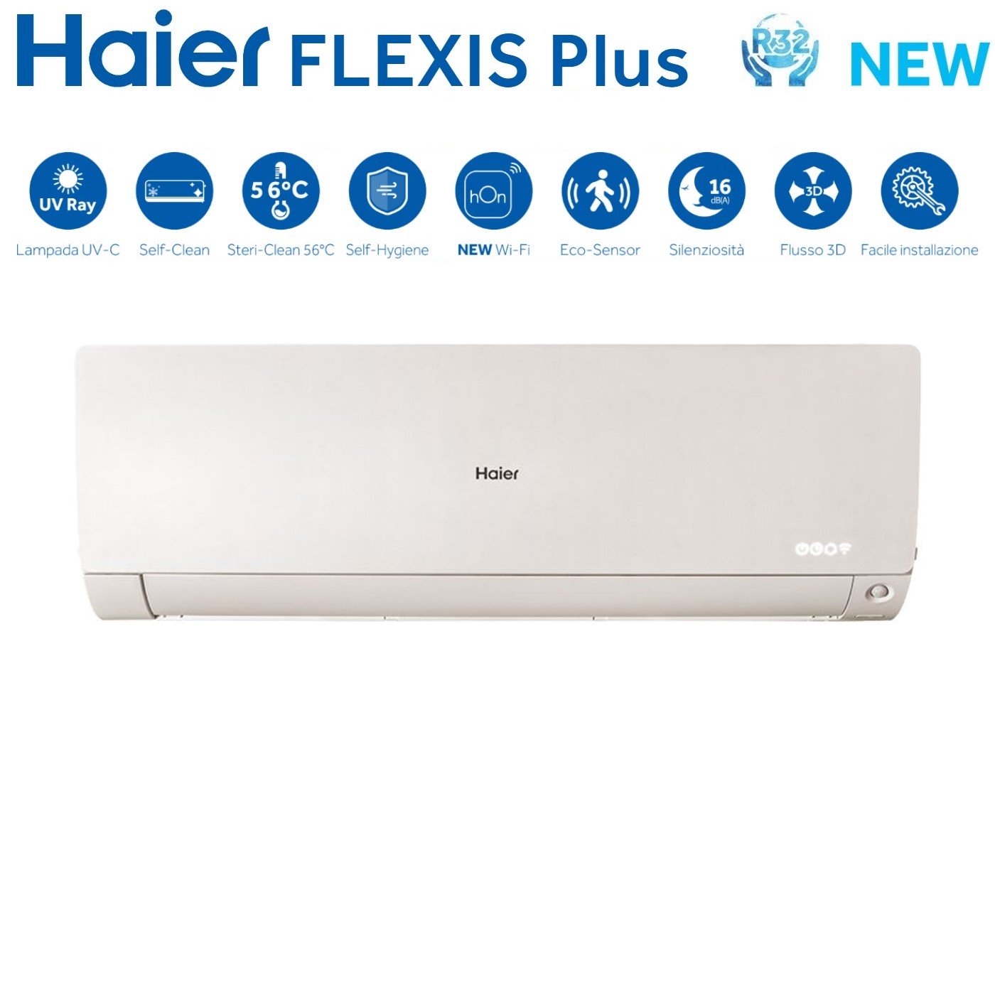 Climatizzatore Condizionatore Haier Quadri Split Inverter serie FLEXIS PLUS WHITE 12+12+12+12 con 4U85S2SR3FA R-32 Wi-Fi Integrato Colore Bianco 12000+12000+12000+12000