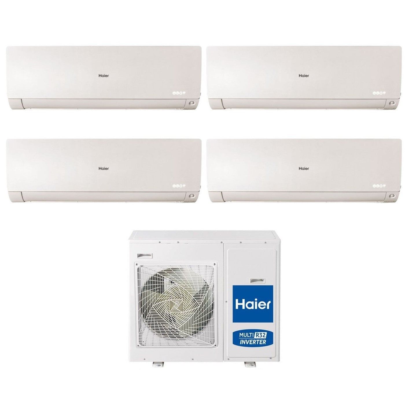 Climatizzatore Condizionatore Haier Quadri Split Inverter serie FLEXIS PLUS WHITE 12+12+12+12 con 4U85S2SR3FA R-32 Wi-Fi Integrato Colore Bianco 12000+12000+12000+12000