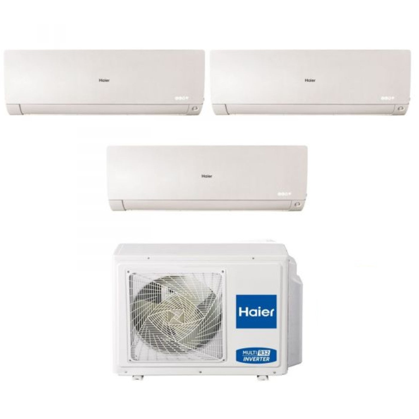 Climatizzatore Condizionatore Haier Trial Split Inverter serie FLEXIS PLUS WHITE 9+9+12 con 3U70S2SR3FA R-32 Wi-Fi Integrato Colore Bianco 9000+9000+12000