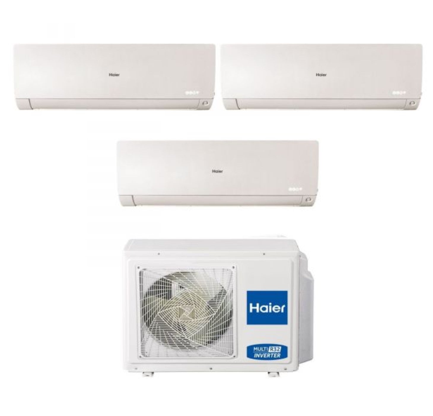 Climatizzatore Condizionatore Haier Trial Split Inverter serie FLEXIS PLUS WHITE 9+9+15 con 3U70S2SR3FA R-32 Wi-Fi Integrato Colore Bianco 9000+9000+15000