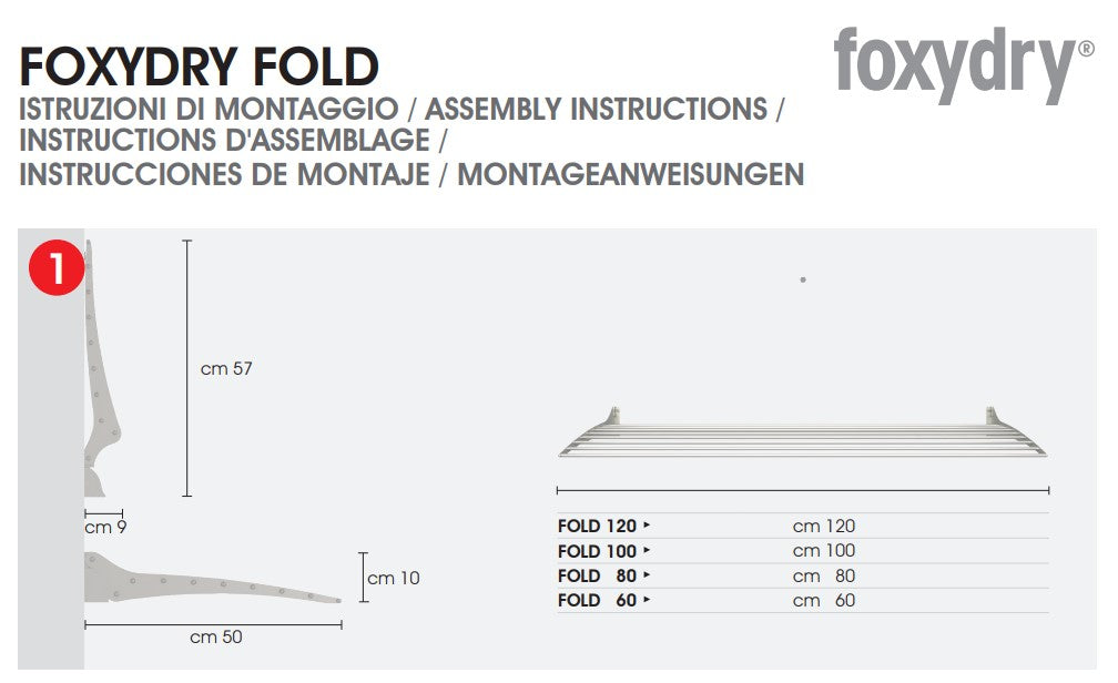 Stendino da muro, stendibiancheria da parete da balcone, Foxydry Fold 116x50x10 cm