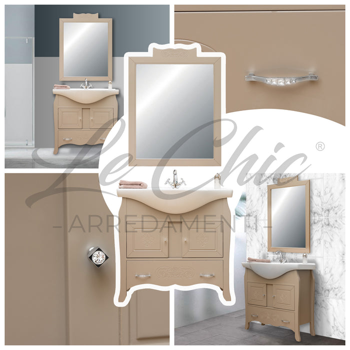 Mobiletto bagno Tortora shabby chic 85 con specchio