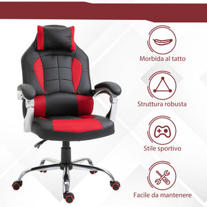 Sedia da Gaming Ergonomica 67x69x118-127 cm in Similpelle Rosso e Nero