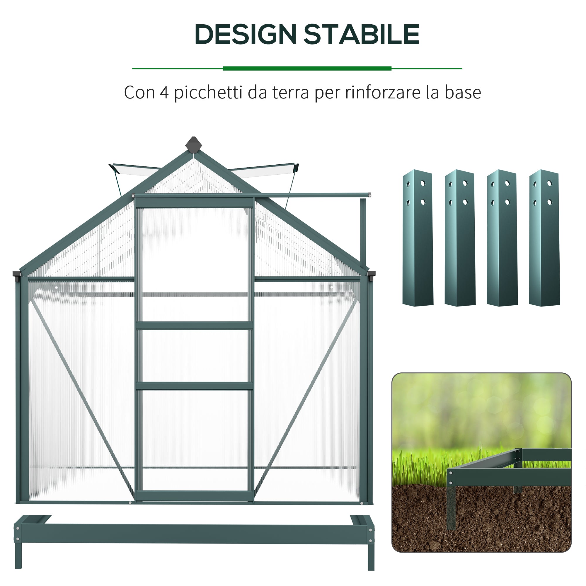 Serra da Giardino 190x312x201 cm con Finestra e Porta Scorrevole Struttura in Alluminio Verde