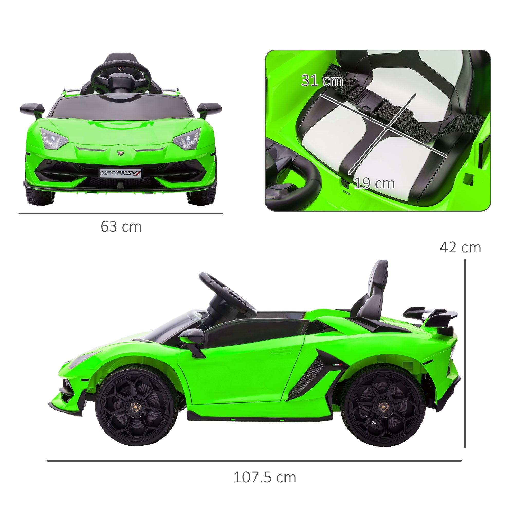 Macchina Elettrica per Bambini 12V con Licenza Lamborghini Aventador SVJ Roadster Verde