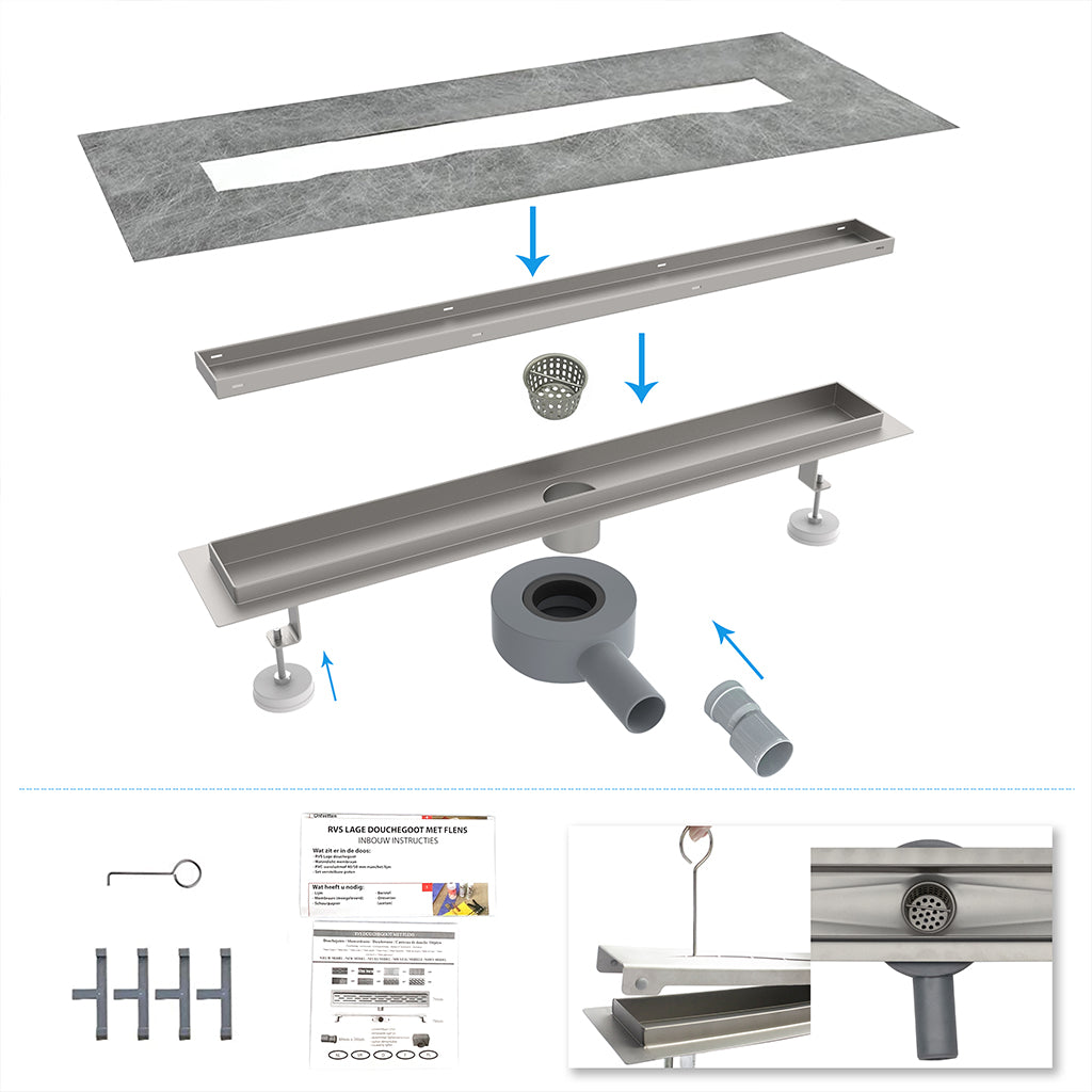 AICA ITALY Canalina doccia a pavimento 90cm con sifone giravole 360°e 2-in-1 scarico doccia Modello standard