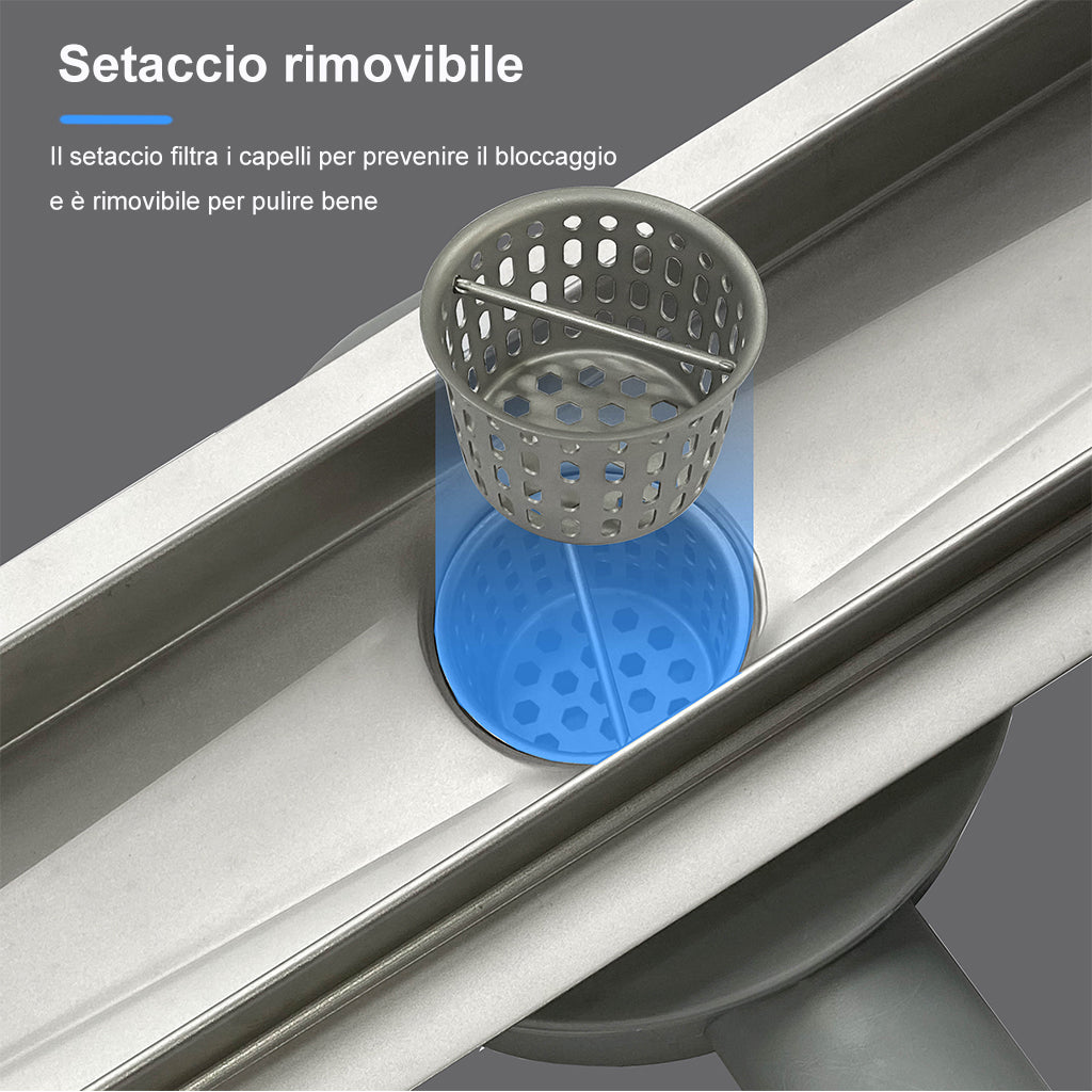 AICA ITALY Canalina doccia a pavimento 90cm con sifone giravole 360°e 2-in-1 scarico doccia Modello standard