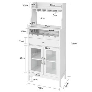 Cantinetta portabottiglie di Vino Credenza Bianca con portabottiglie, portabicchieri e armadietto L56*P35*A128 cm, FSB24-W