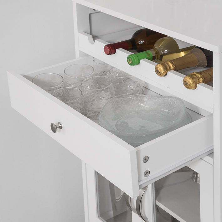 Cantinetta portabottiglie di Vino Credenza Bianca con portabottiglie, portabicchieri e armadietto L56*P35*A128 cm, FSB24-W